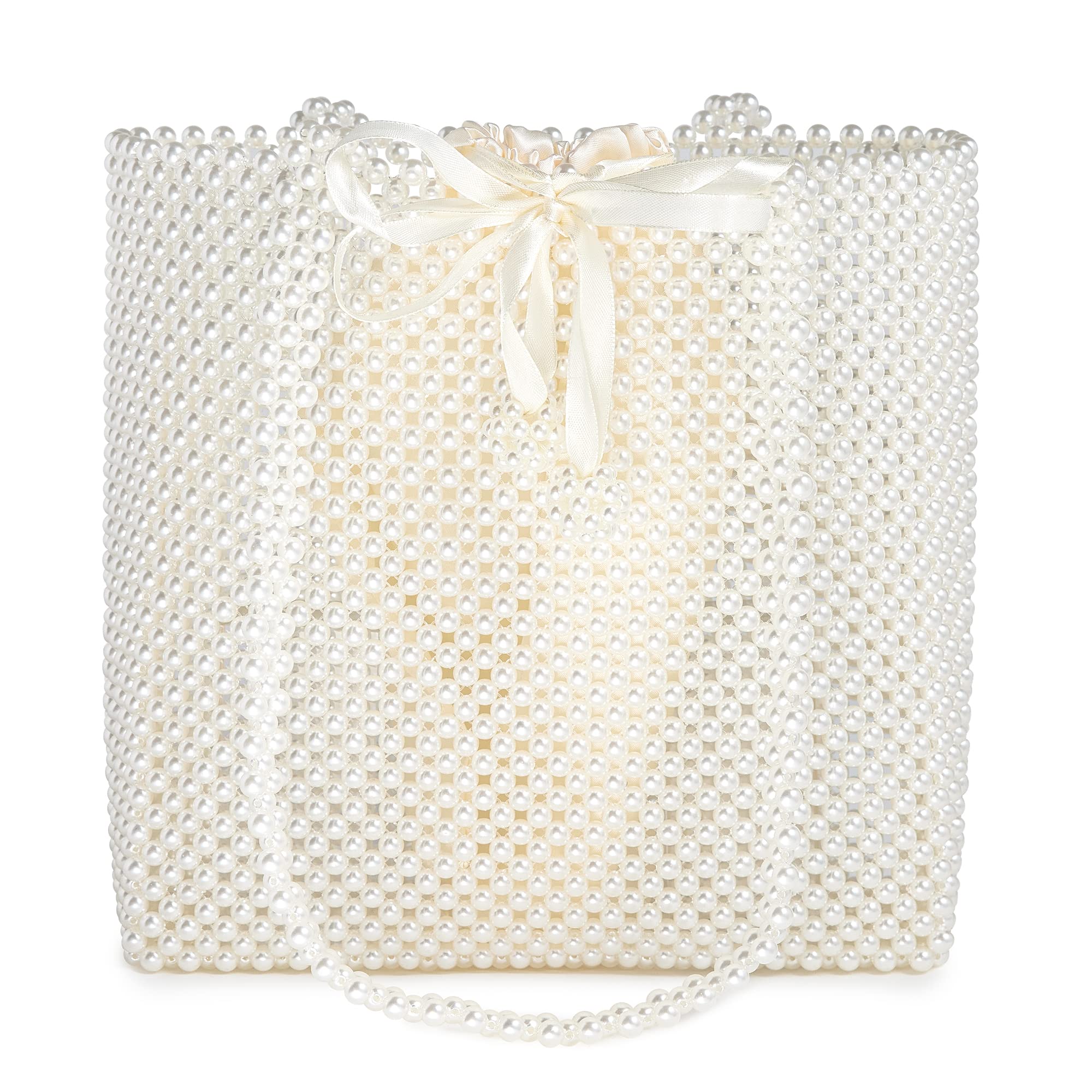 Grandxii Pearl Purse Tote Bag Shouder Bag For Women Wedding Party Shiny Beaded Bag Travel Bag With Pearl