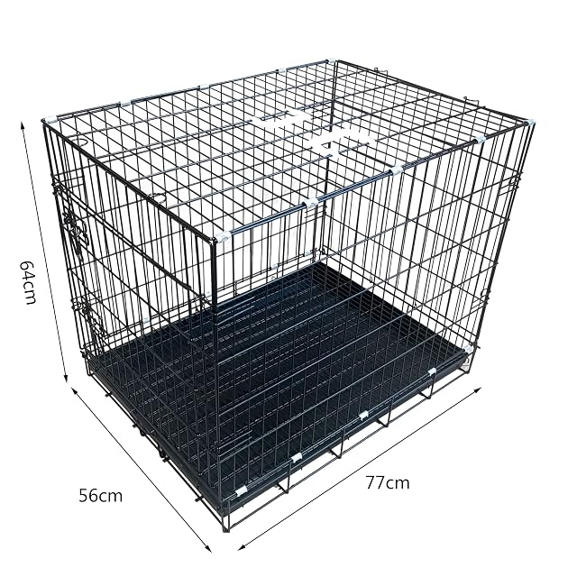Foto 2 de 7 de Jaula para Perros, Jaula para Mascotas Jaula Metálica para Perros Bandeja Base de Plástico (77 * 56 * 64CM)