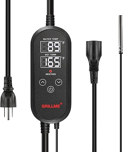 GRILLME Controlador digital de temperatura 120V 1500W 15A Fahrenheit Pantalla de grado con enchufe de salida y enchufe para calefacción Control de
