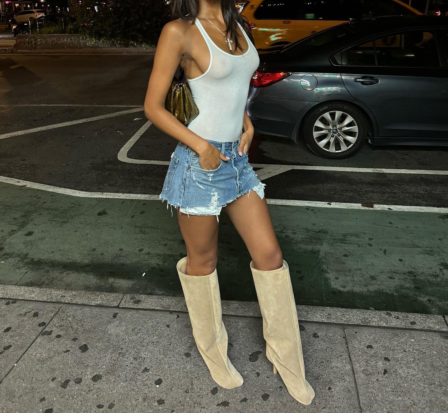 Knee High Boots for Women Faux Suede Wide Calf Square Toe Tall Stiletto Kitten High Heels Thigh Long Fall Boot Pull on Fashion Casual Cute Y2K - Image 2