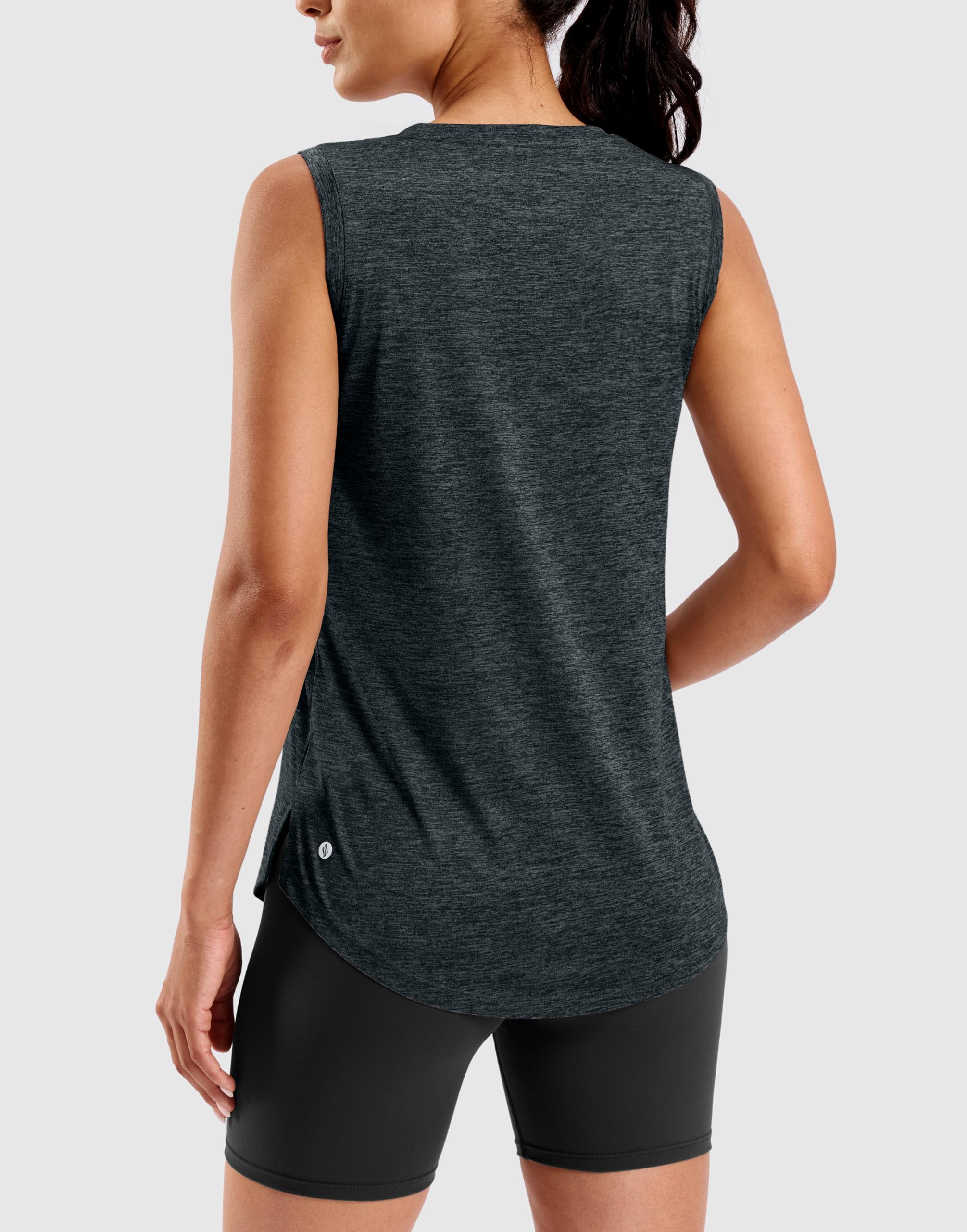 SANTINY Women's Lightweight Long Workout Tops Sleeveless Tennis Gym Yoga Shirts Athletic Running Tank Top for Women Loose Fit — view 2