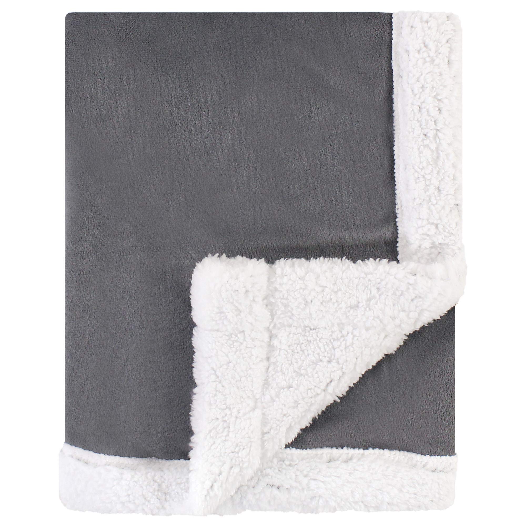 Hudson Baby Unisex Baby Plush Mink and Sherpa Blanket, Charcoal White, One Size