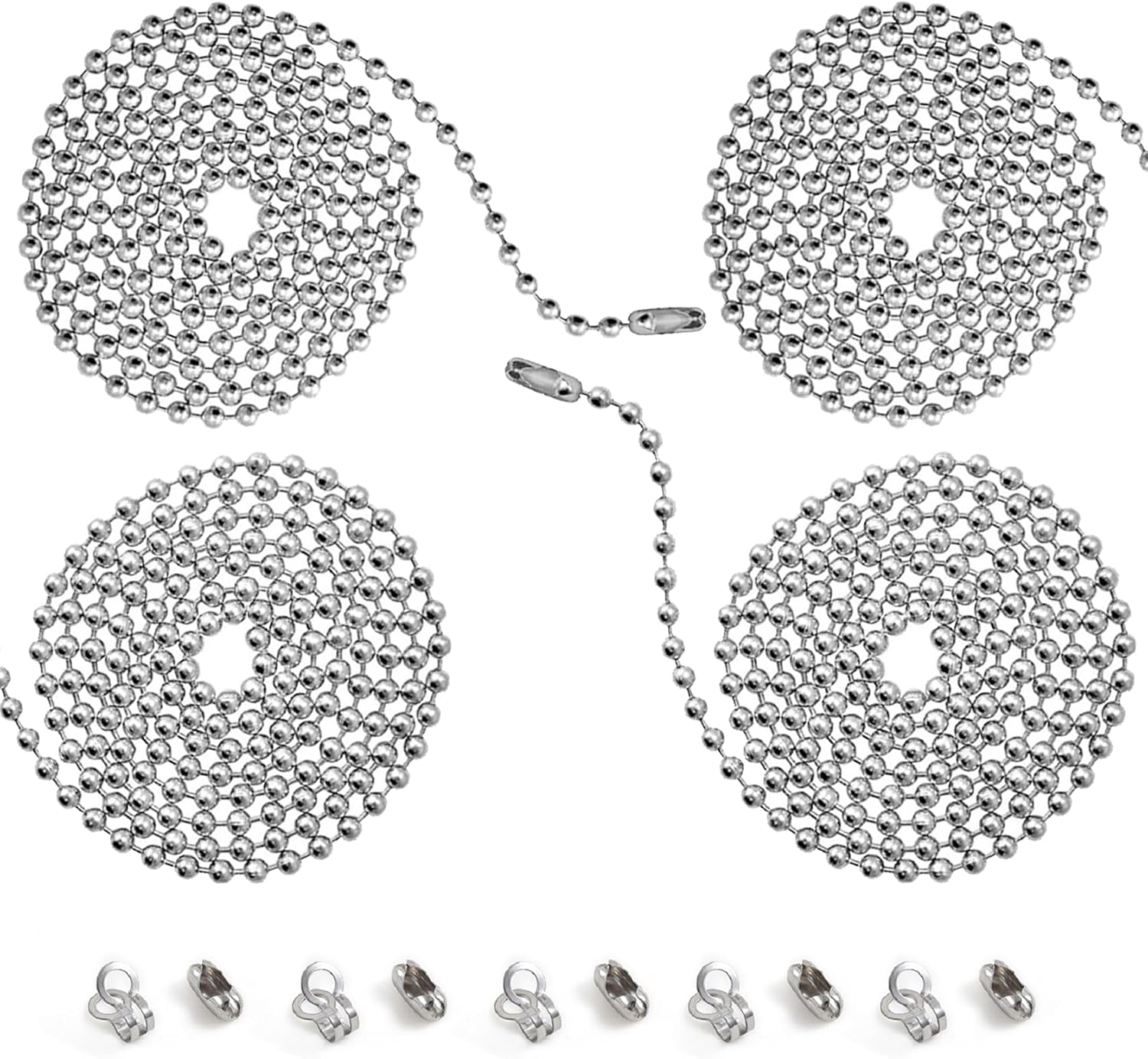 3mm Ceiling Fan Pull Chain Extender Sliver Light Chain Pulls Extenders Great Pulling Force Stainless Steel with 10 Matching Connectors 2 Styles (40 Inch,Silver,4 Pack)