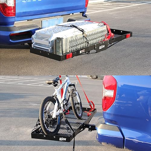Miniatura 9 de BEJONI Transportador de carga de bandeja de enganche de 60 pulgadas de largo x 20 pulgadas de ancho, capacidad de 750 libras, soporte de enganche