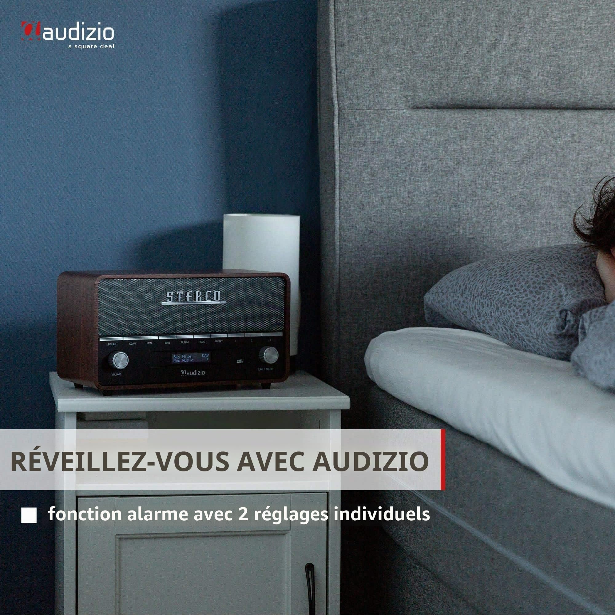 Audizio Corno Radio Dab+ Portable Stéréo 60W - Gris, Fonction Réveil, Streaming Bluetooth, Radio FM, Entrée AUX Jack 3,5mm, 20 Stations Préréglées, Idéal pour Écouter la Radio Partout
