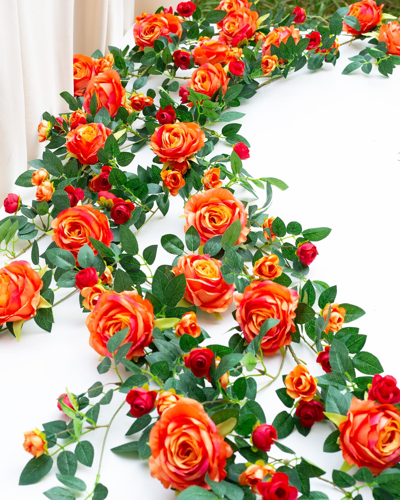 2 PCS 12FT Flower Garland Fake Rose Vine for Home Decor, Orange — image 1