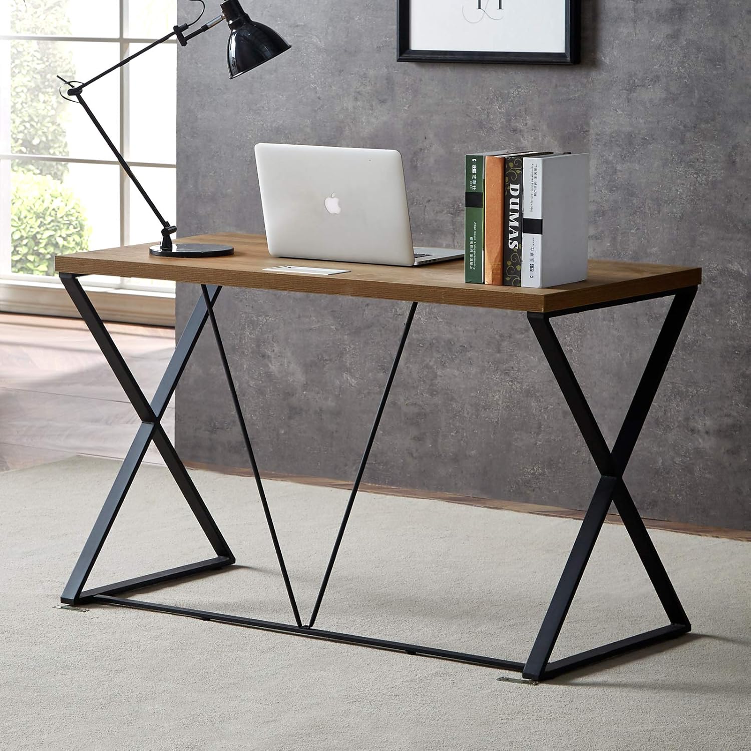 dyh Computer Desk 47 in, Home Office Writing Desk, Modern Simple Style Wood Table, Brown : Home & Kitchen