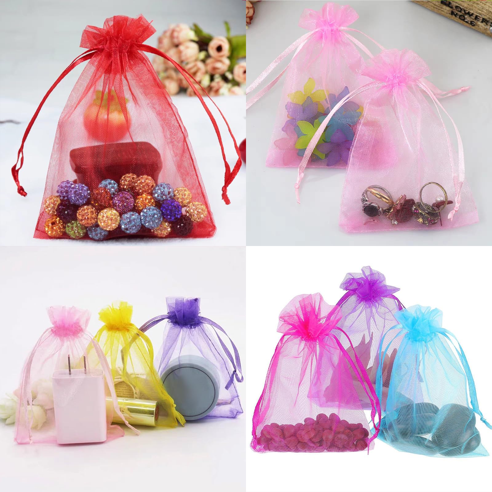 100 Sachets Organza 10x15 Cm – Pochette Cadeau Cordon Serrage – Couleurs Vives – Mariage, Bonbons, Bijoux, Faveurs D’Événement