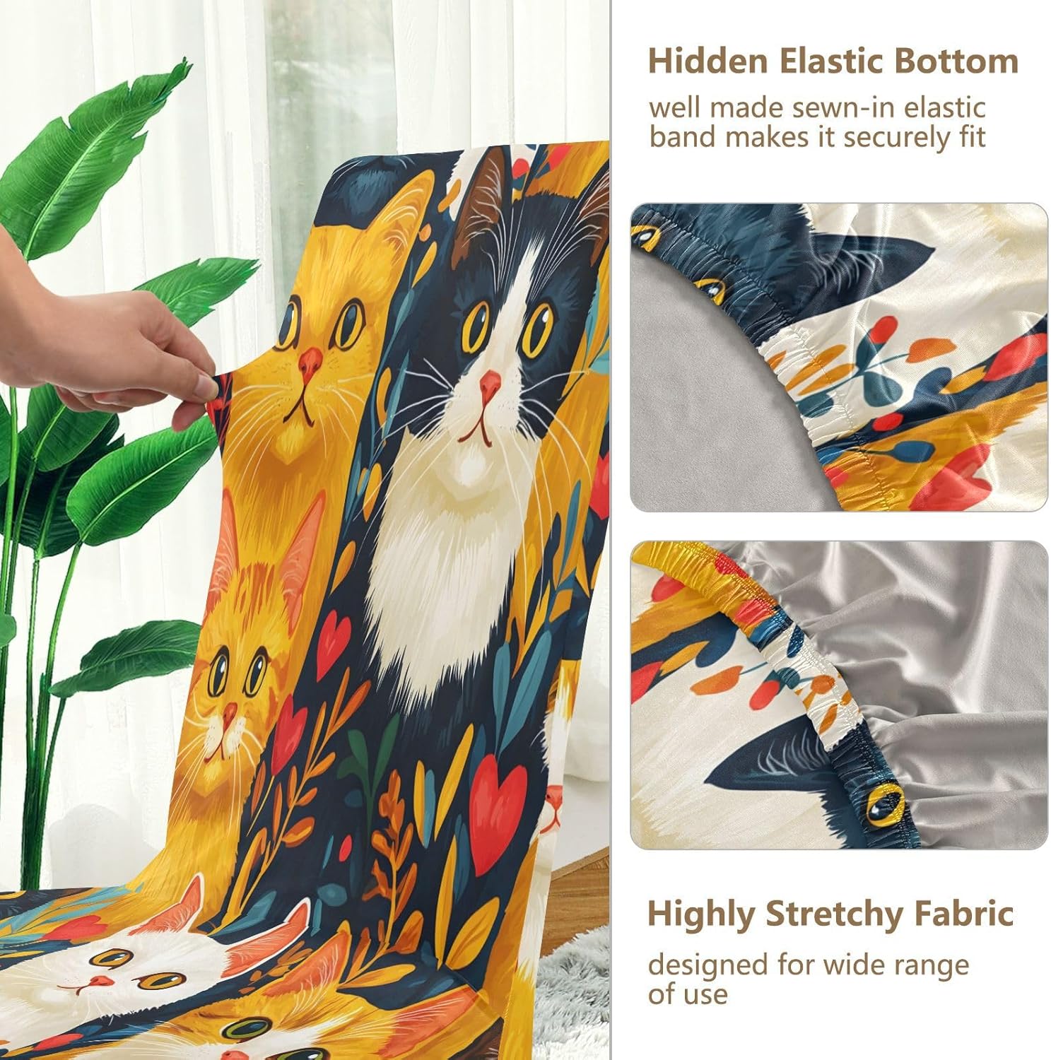 ALAZA Chair Covers for Dining Room, Colorful Cat Pattern Stretch Chair Cover Sets Chair Protector Removable Washable for Ktichen Restaurant Hotel