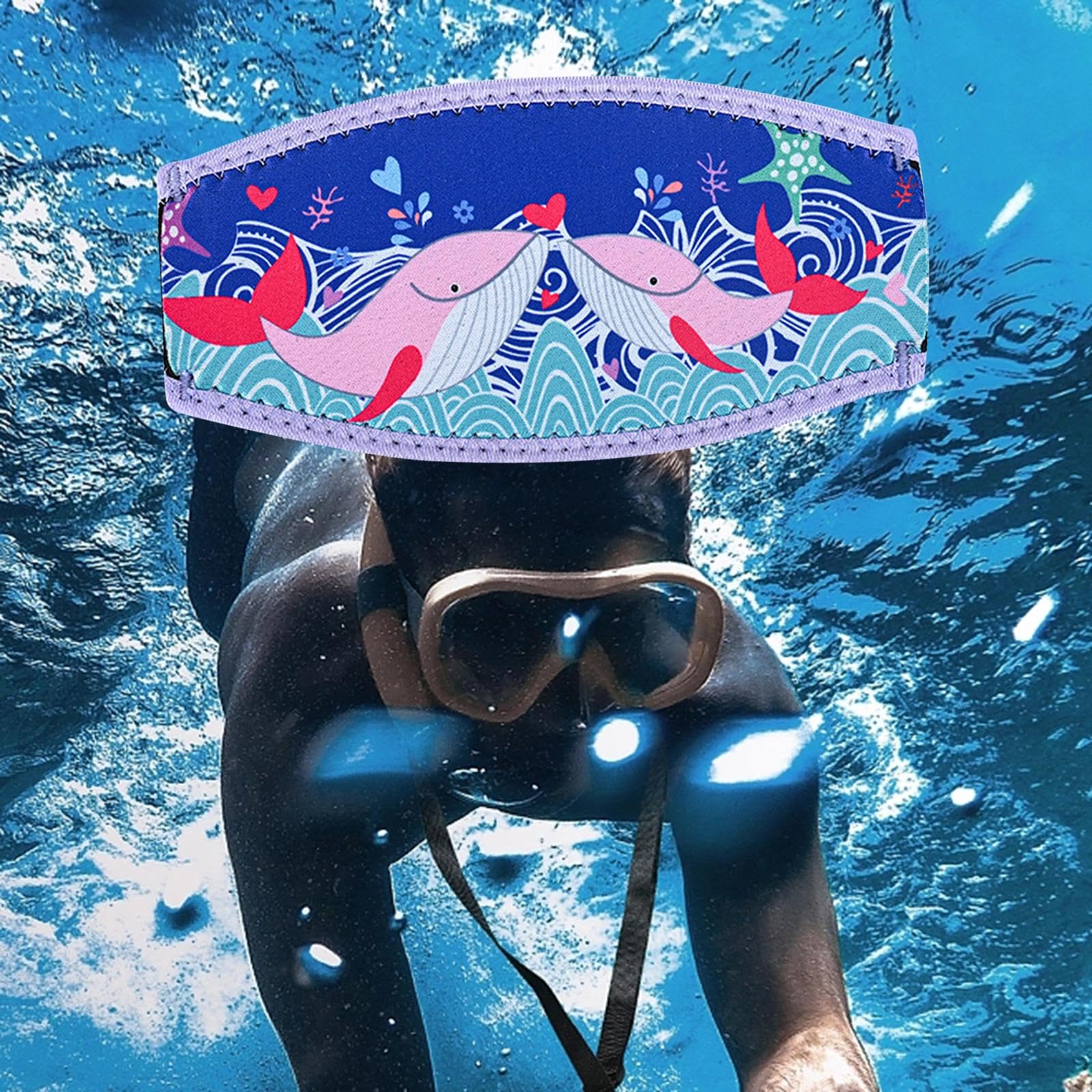 Amagogo Copri Cinturino per Maschera da Immersione, Fascia per Capelli Snorkeling Sostituisci Impermeabile con Bordi Cuciti per Sub, 18x9 cm Blu Scuro
