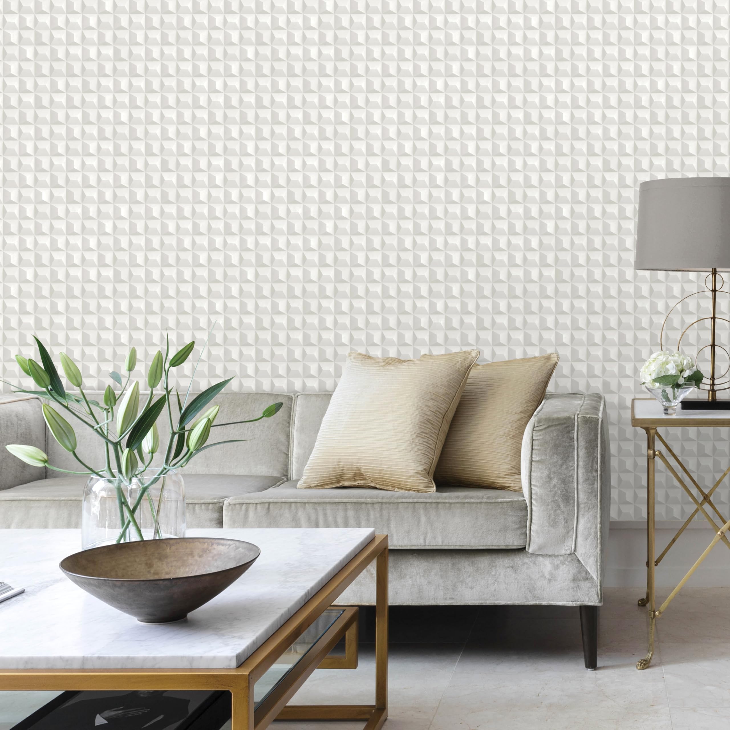 Vymura M95683 Romero 3D Geo Italian Heavyweight Vinyl Wallpaper, White, 53 x 1000 cm - Image 3