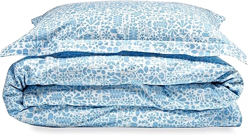 Miniatura 2 de Juego de funda de edredón con diseño de flora de bosque para niños, Algodón, Azul, gemelo