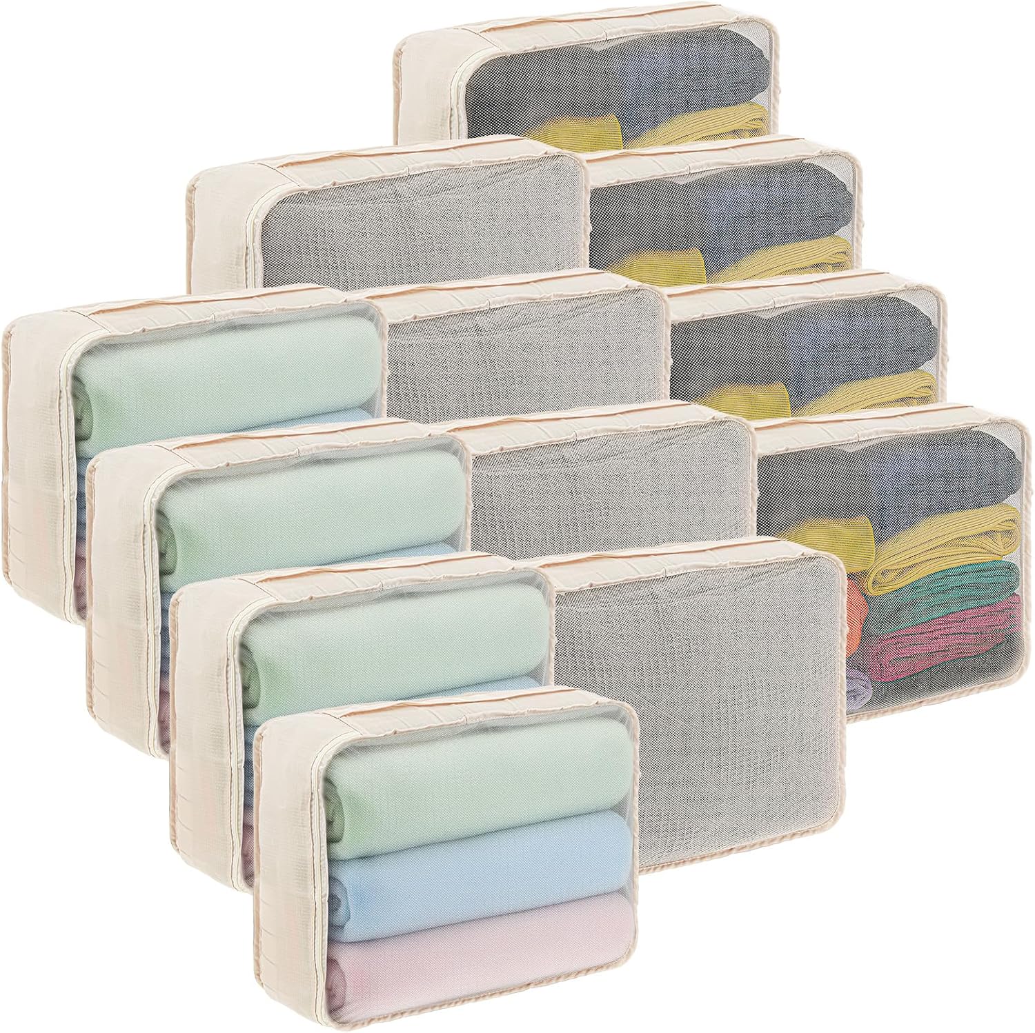 12 Pack Packing Cubes for Travel & Luggage Organization – Beige