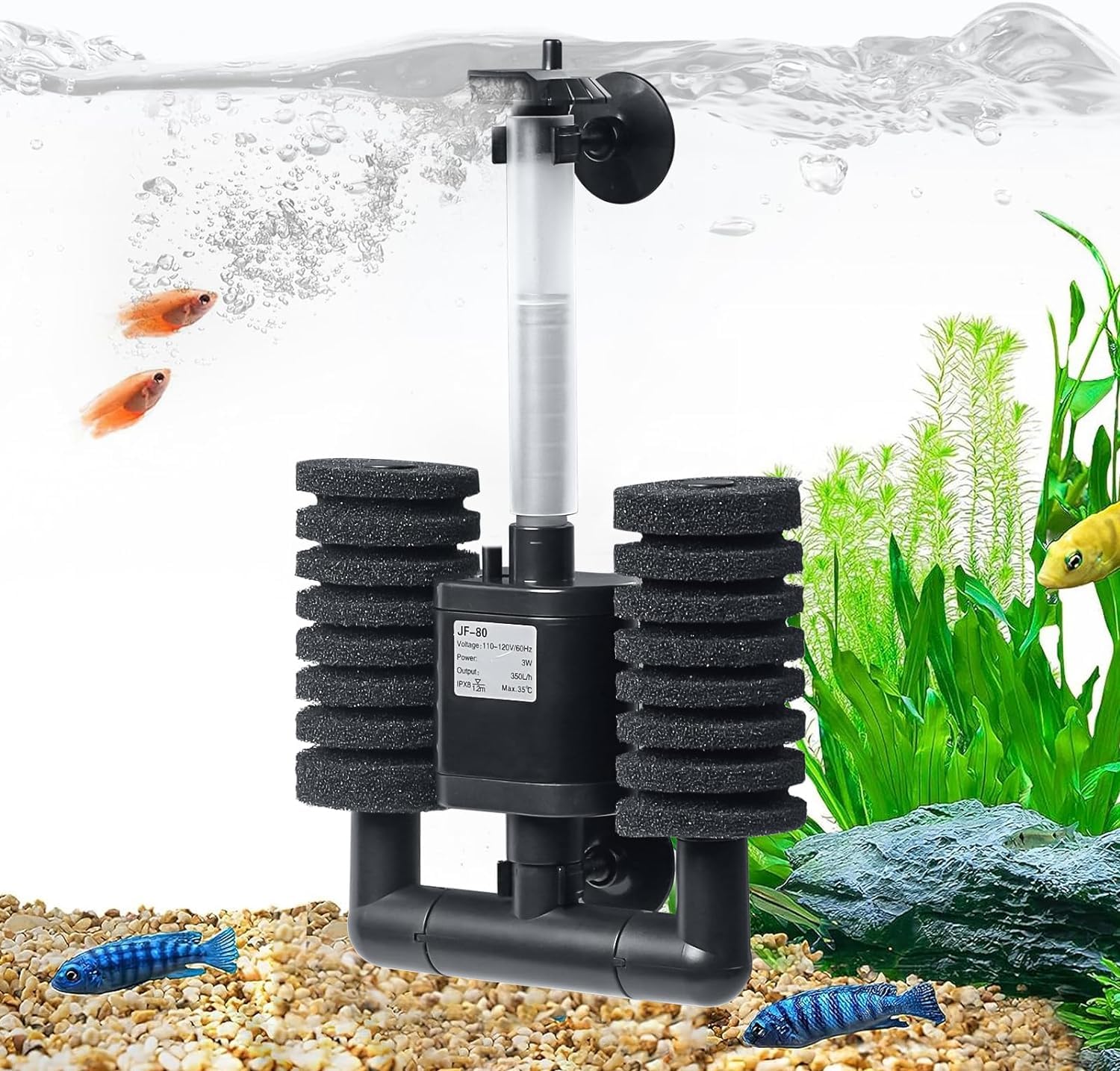 VAYINATO Sunsun Jf-80 Mini Bio Chemical Sponge Filter With Inbuild Pump For Aquarium Fish Tank|3W|350 L/Hr|No Airpump Connection Needed For This Filter (B09BJTP9F2) Amazon Price History, Amazon Price Tracker