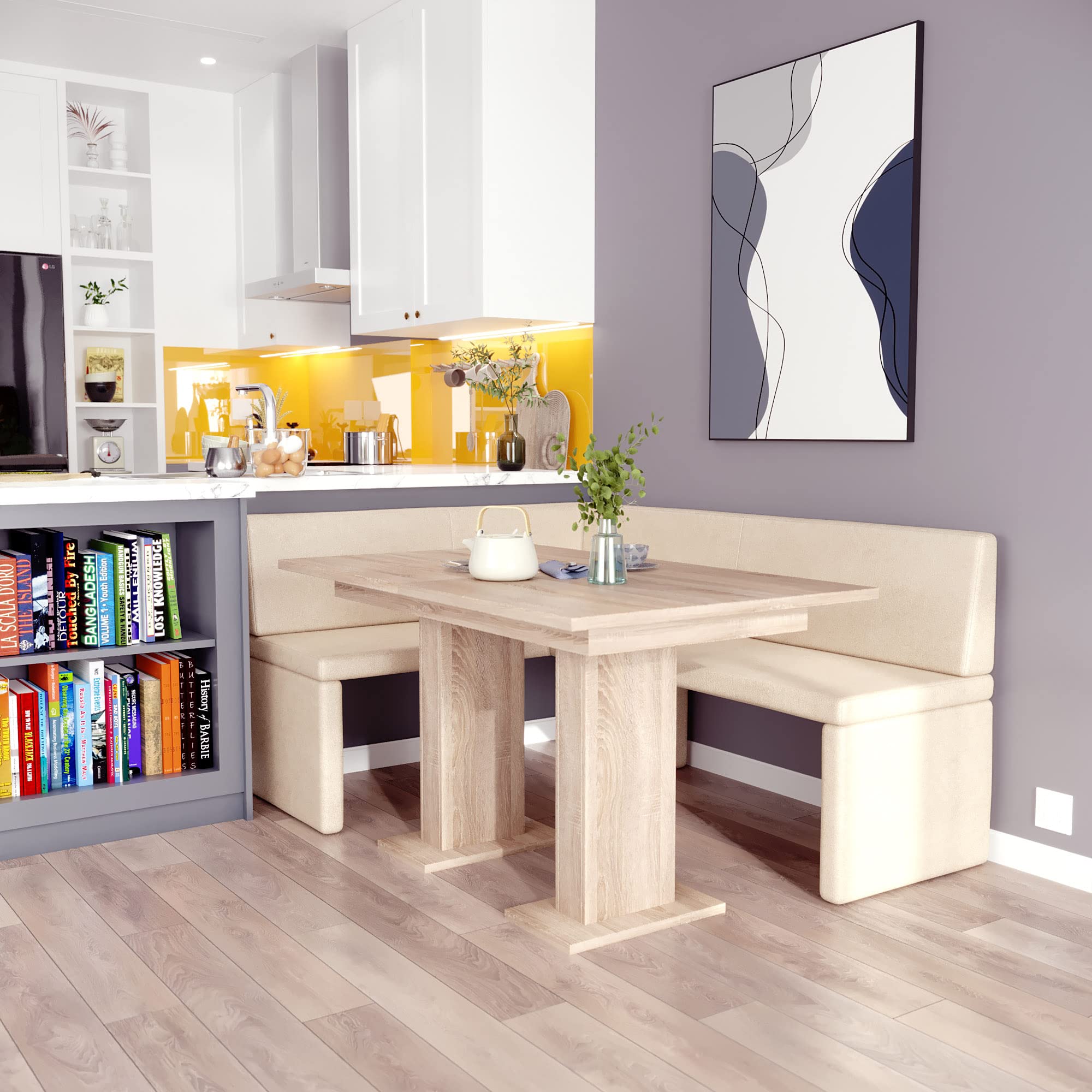 FURNISTAR Eckbank Akiko mit Tisch - Eckbankgruppe für Ihrem Esszimmer, Küche modern, Sitzecke, Essecke. Perfekt für Küche, Büro und Rezeption. Solide und Starke Verarbeitung (Soft 18, 196x142 Links)