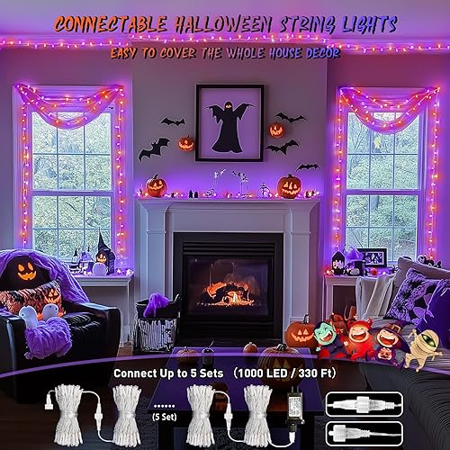 Miniatura 2 de JMEXSUSS 200 luces LED de Halloween para el aire libre, 66 pies, luces moradas y naranjas para decoraciones de Halloween, para interiores,