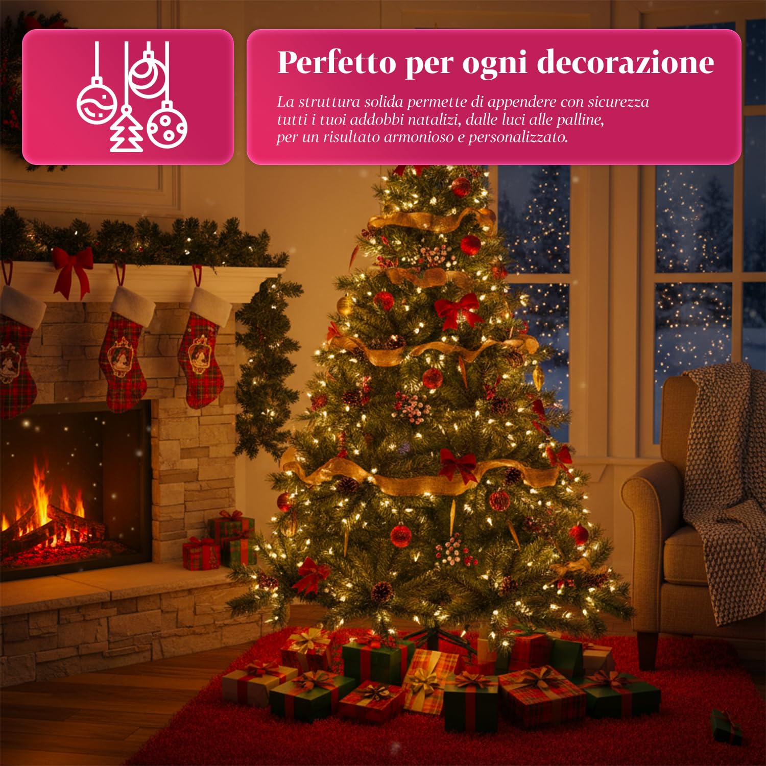 Albero di Natale Artificiale con Pigne da 150 cm con 438 rami. Perfetto per Interni, Pronto per Essere Decorato con Luci e Ornamenti Natalizi con Base in Metallo e Innesto Facile Ø 70 cm