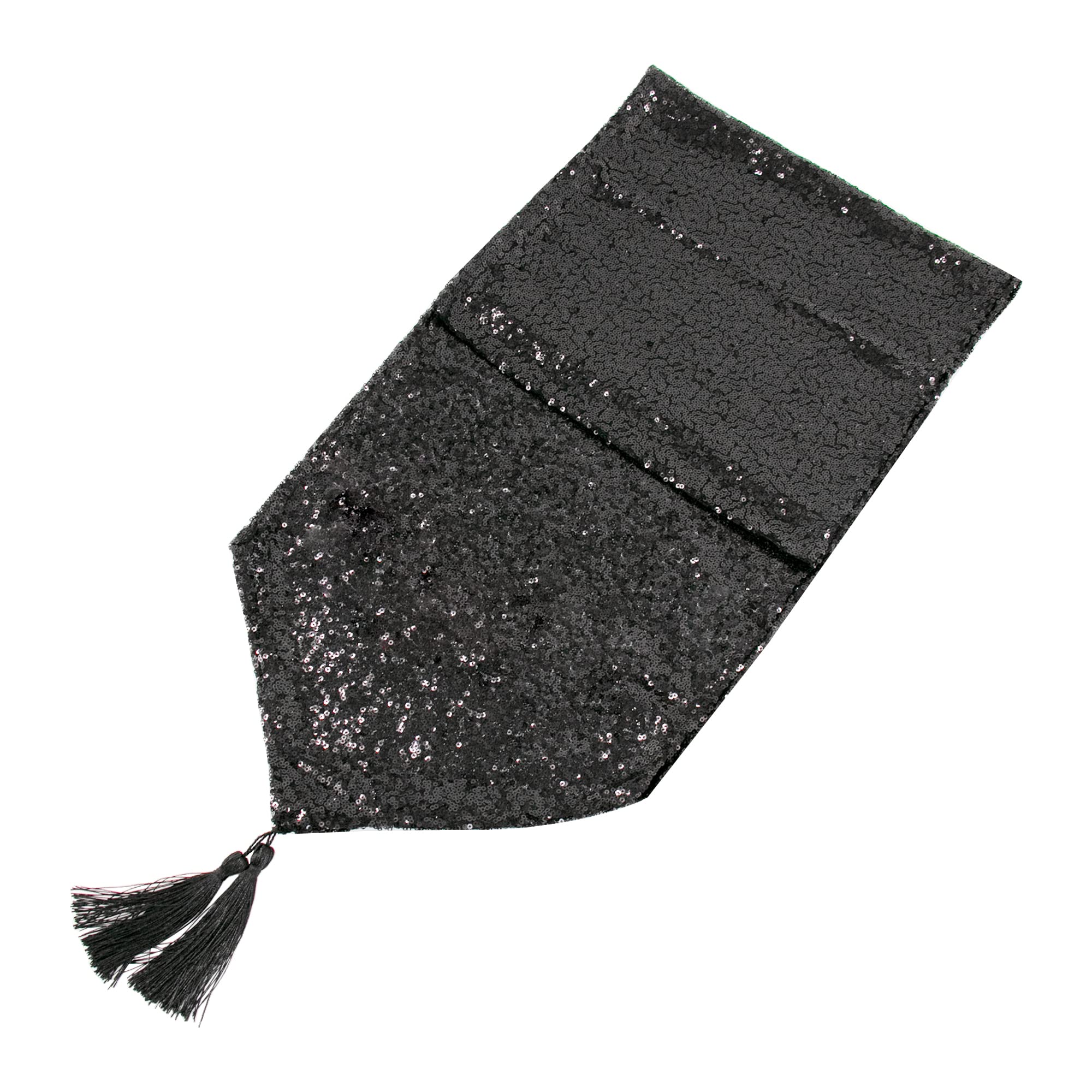 Time to Sparkle 5PCS 90 Inches Sequin Table Runner Tassel Glitter Table Runner for Kitchen Birthday Wedding Decor Fabric Sequin Table Overlay for Wedding Reception Black