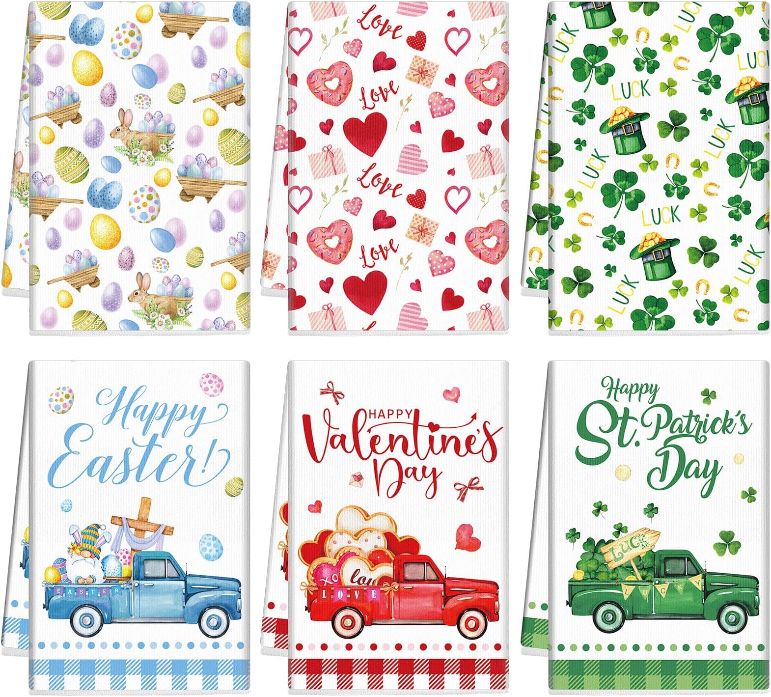 FuWeave 6 Pcs Easter Kitchen Towels St. Patrick's Day Dish