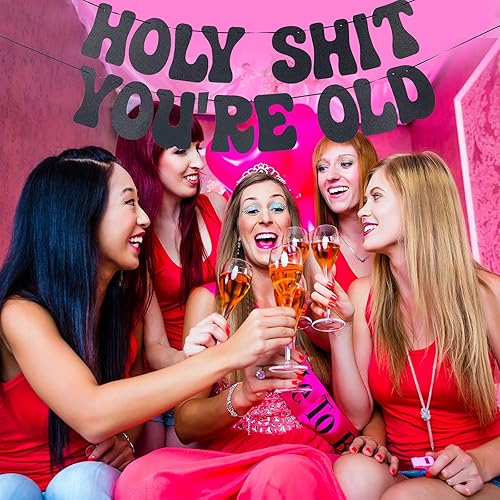 Miniatura 5 de Decoraciones de cumpleaños número 30 para hombres y mujeres, pancarta de Holy Shit You're 30, pancarta negra con purpurina para cumpleaños 30,