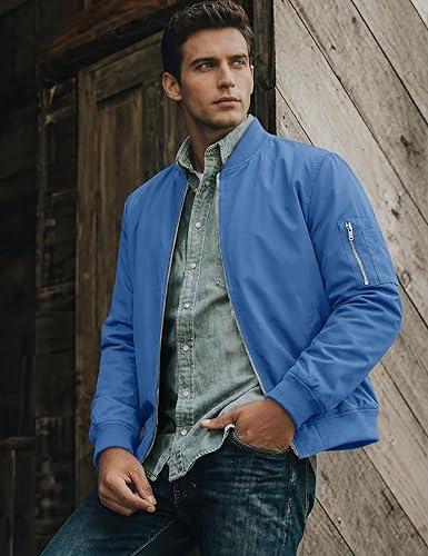 Miniatura 2 de TACVASEN Chaqueta bomber para hombre, ligera, casual, primavera, otoño, cortavientos, con cremallera y bolsillo