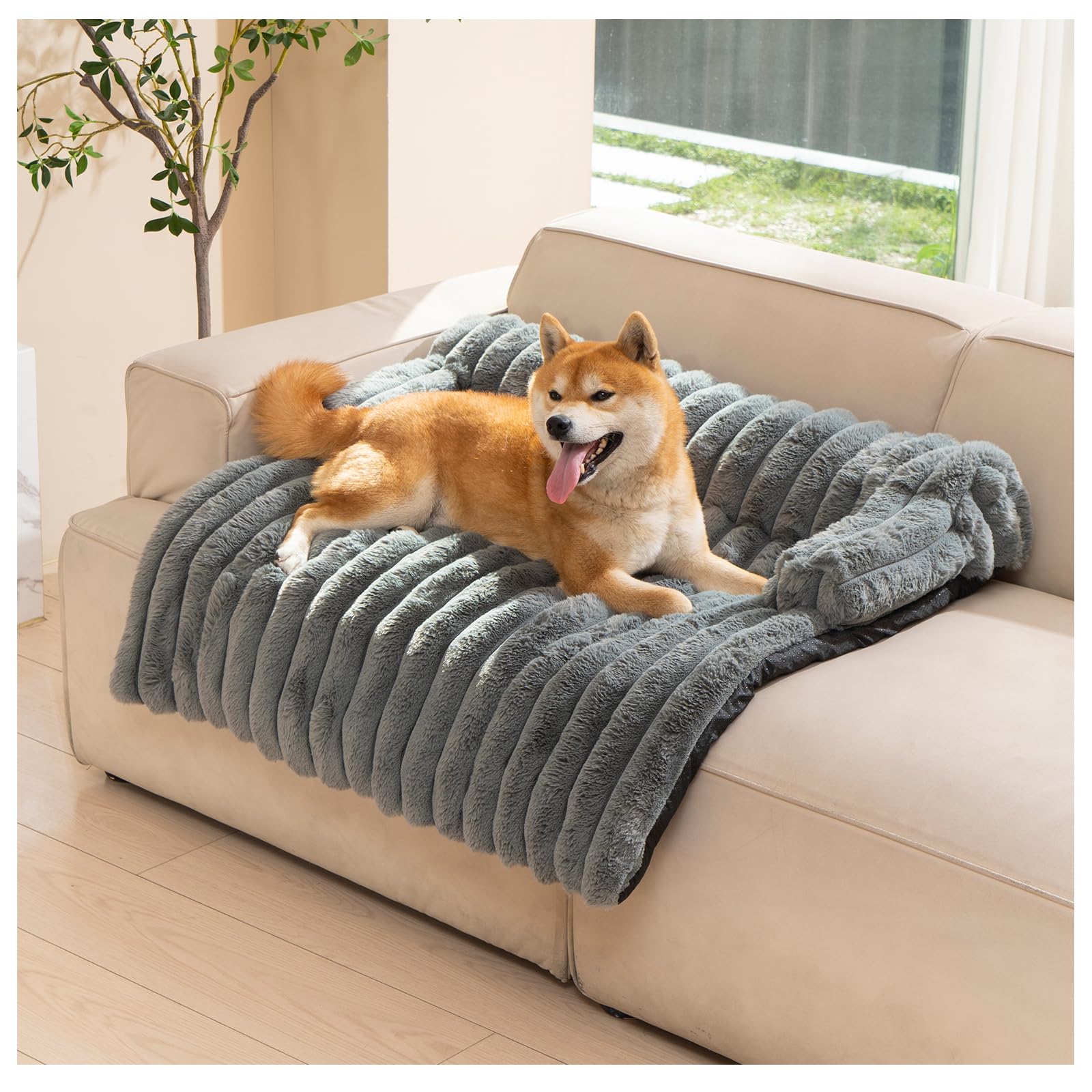 Avont Panier pour Chien Déhoussable et Lavable, Coussin Anti-Stress Protège-Canapé, Tapis pour Chien Grande Taille, Matelas Lit Couchage et Mobilier Protection Canapé 90 × 80 cm -M(Gris)