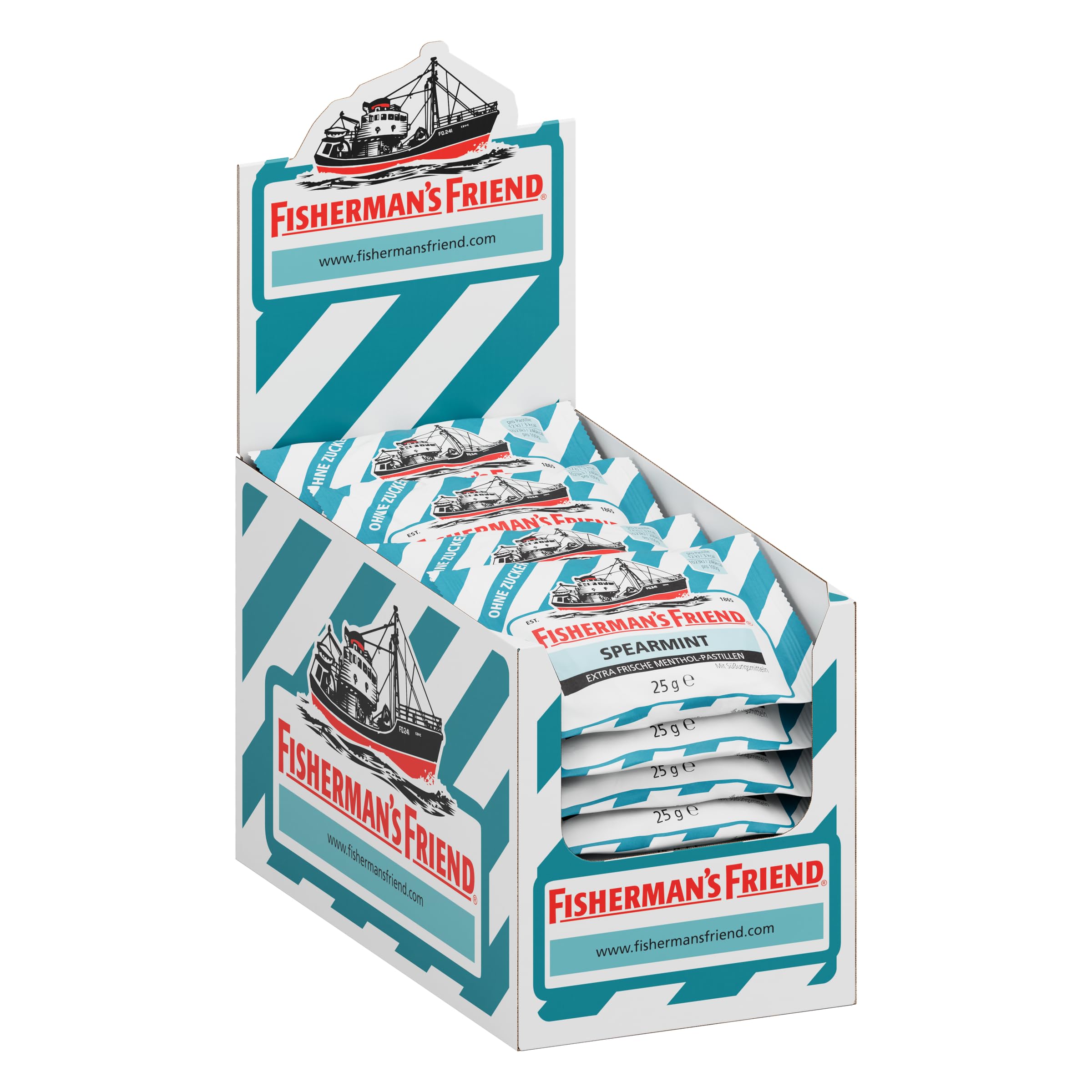 Fisherman's Friend Spearmint Lozenges, Sugar Free Extra Strong Menthol Throat Lozenges, Pack of 24 (25g)