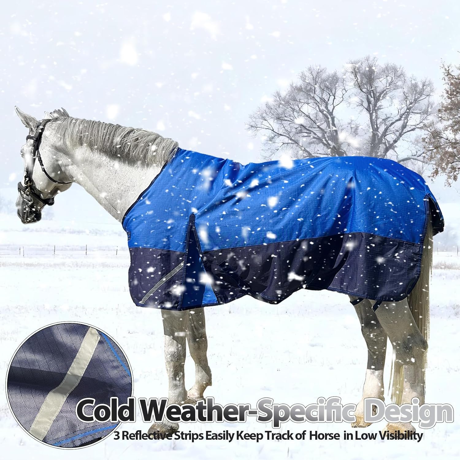 1200D Horse Blanket Turnout Sheet Waterproof and Breathable Lightweight/Medium Fill,Horse Turnout Rug for Real Horses, with Reflective Strips Design (Dark Blue, 81'')