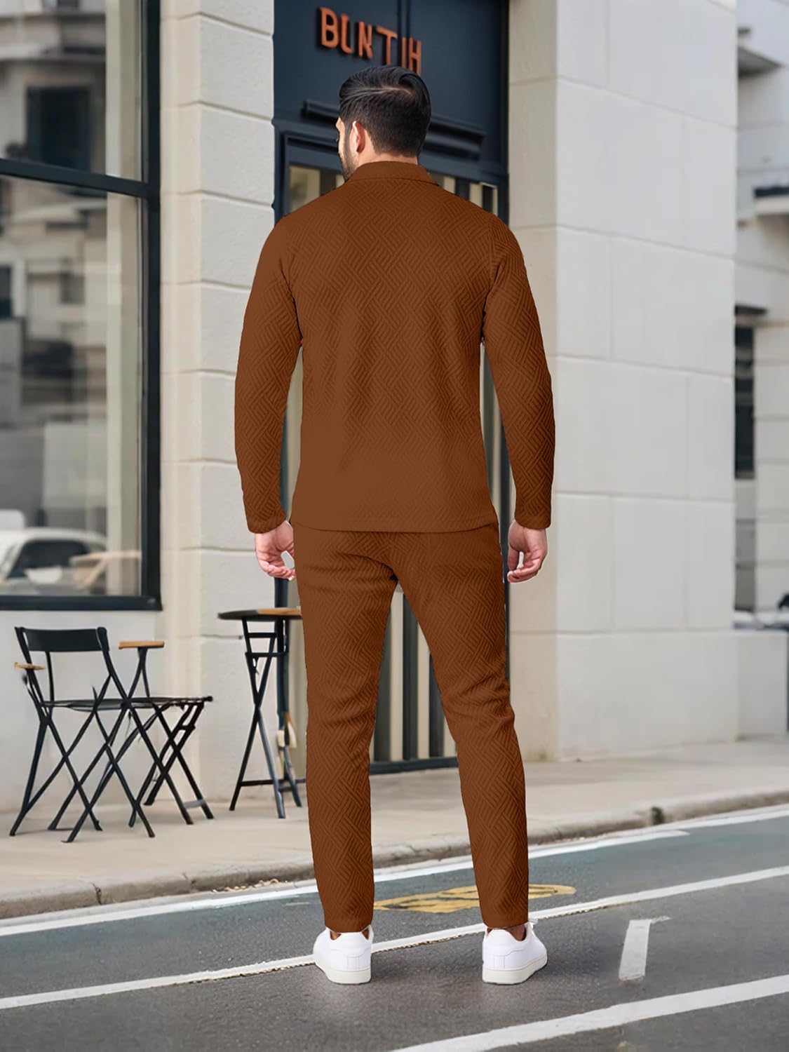 Bealin Mens Track Suits 2 Piece Outfits Casual Knit Jacquard Long Sleeve Zip Golf Shirt Joggers Sweatpants Sets Sweat Suit - Image 3