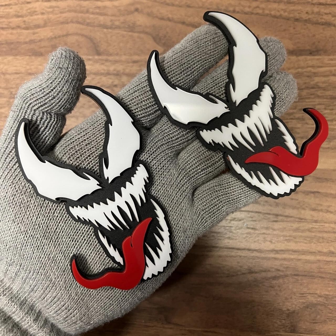 Pair Venomous V2 Emblem 3D Angry Custom Venom Badges Tongue Replacement for Universal Car Body Motorcycle SUV Door Window Decoration (White)