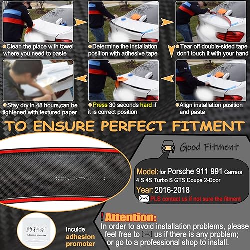Miniatura 7 de MCARCAR KIT Alerón de maletero de fibra de carbono real para Porsche 911 Carrera 4 S 4S Turbo S GTS Coupé 2 puertas 2016-2018 alerón trasero