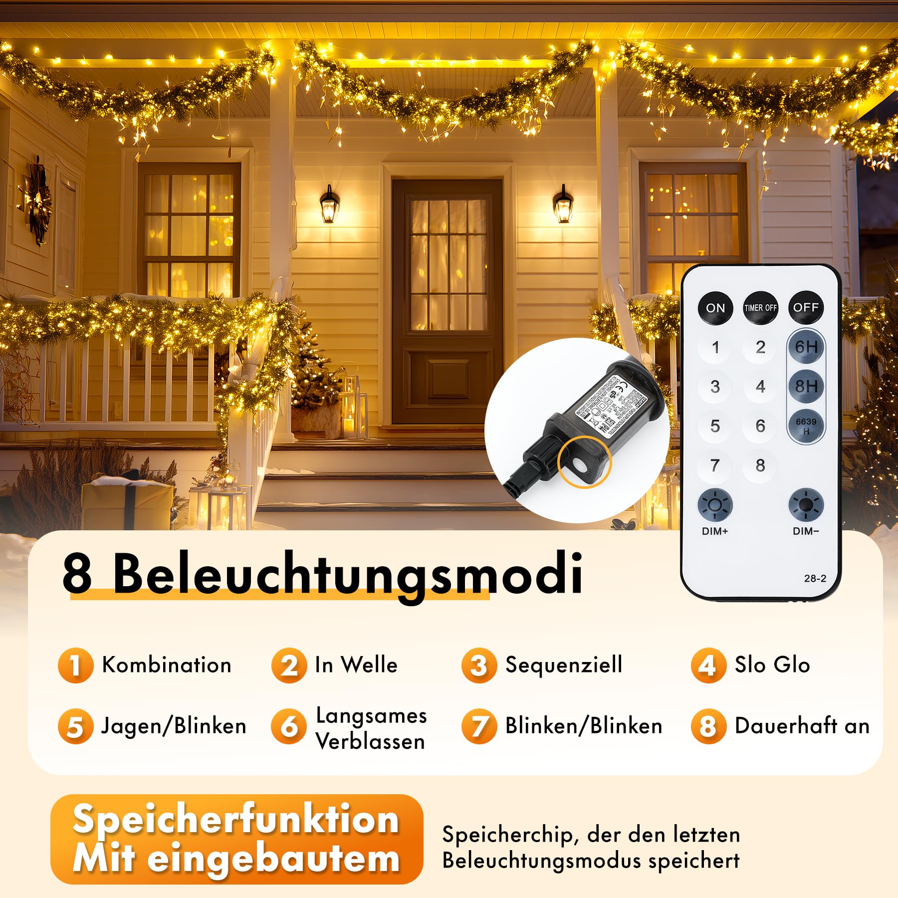 MAGGIFT LED Lichterkette Außen - 20m 1000 LED Cluster Lichterkette Warmweiß mit Stecker/Fernbedienung/8 Modi/Timer/Dimmbar, Wasserdicht Aussen Büschellichterkette für Innen Outdoor Weihnachtsbaum Deko