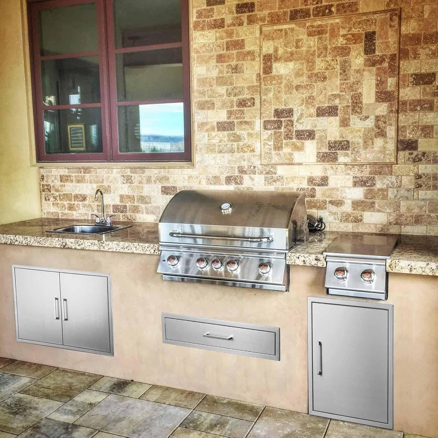 Outdoor Kitchen Drawer Stainless Steel Drawer, BBQ Island Built-in Drawer Weatherproof, Flush Mount for Outdoor Kitchen and Grill Station(30"W*10"H*23“D)
