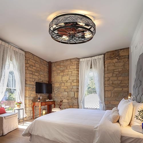 Miniatura 7 de SHIHOT Ventiladores de techo enjaulados de perfil bajo de 18 pulgadas con luces y control remoto, ventilador de techo empotrado con luz, ventilador