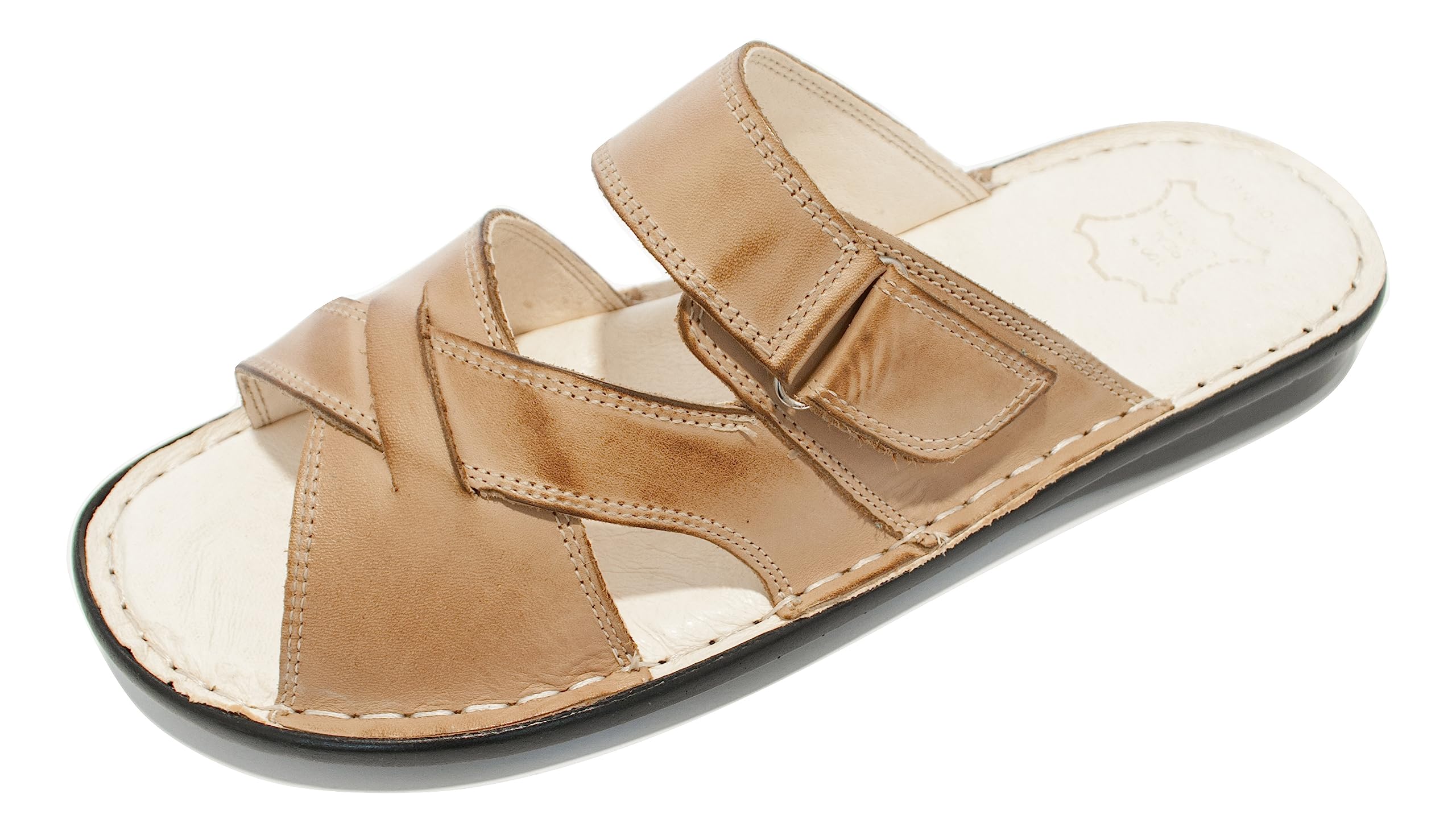 Kristian Shoes 142 Hausschuhe Herren Leder Pantoffeln Herren Sommer Flip Flops Handgefertigt in der EU - Komfortabler Klettverschluss für sicheren Halt - Elegante Freizeitschuhe