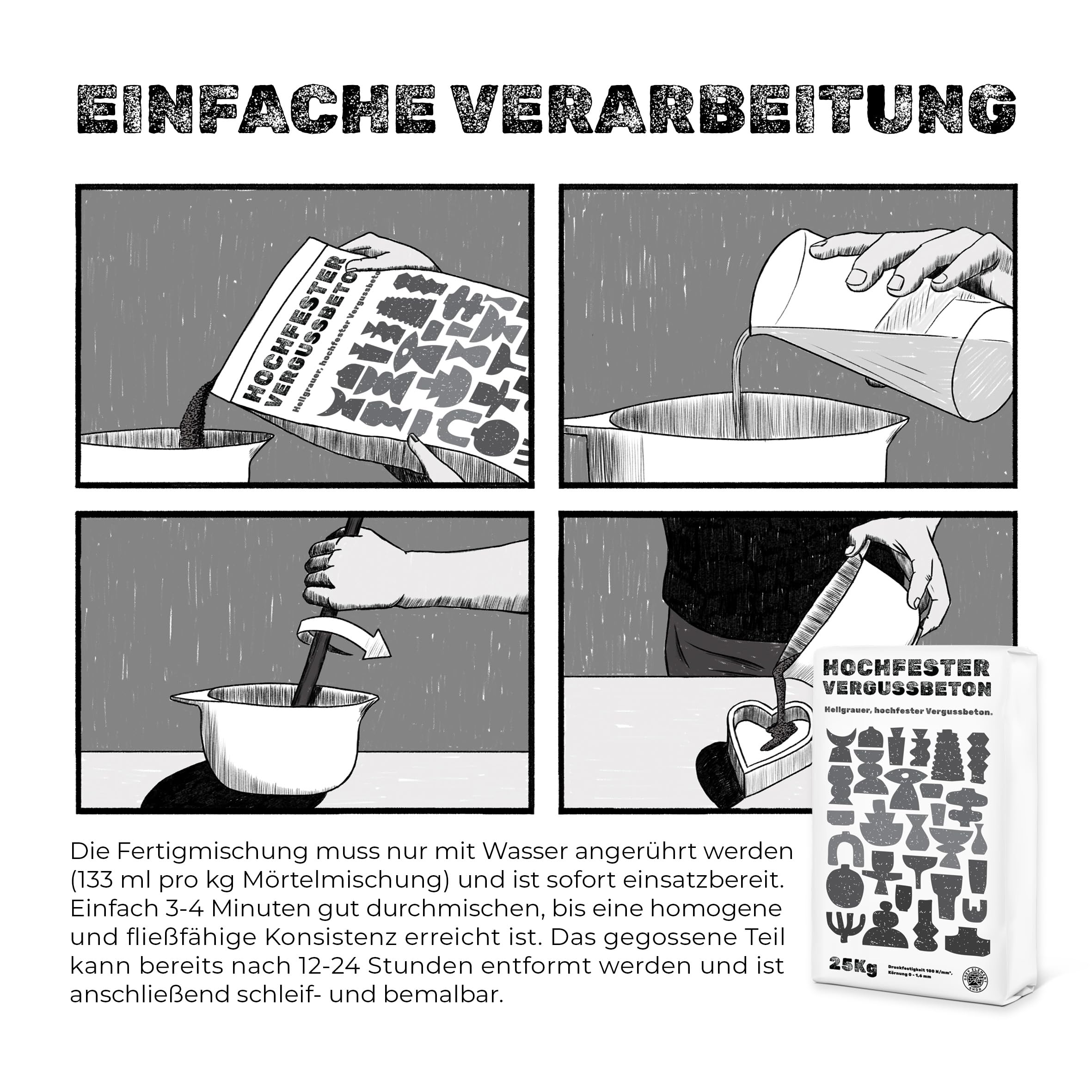 Grey Element Bastelbeton zum Gießen 25 kg einfach zu verarbeiten und schnelle Aushärtung - Hochfestes Gießpulver zum Formen gießen mit spiegelglatten Oberflächen - Gießmasse für Silikonformen