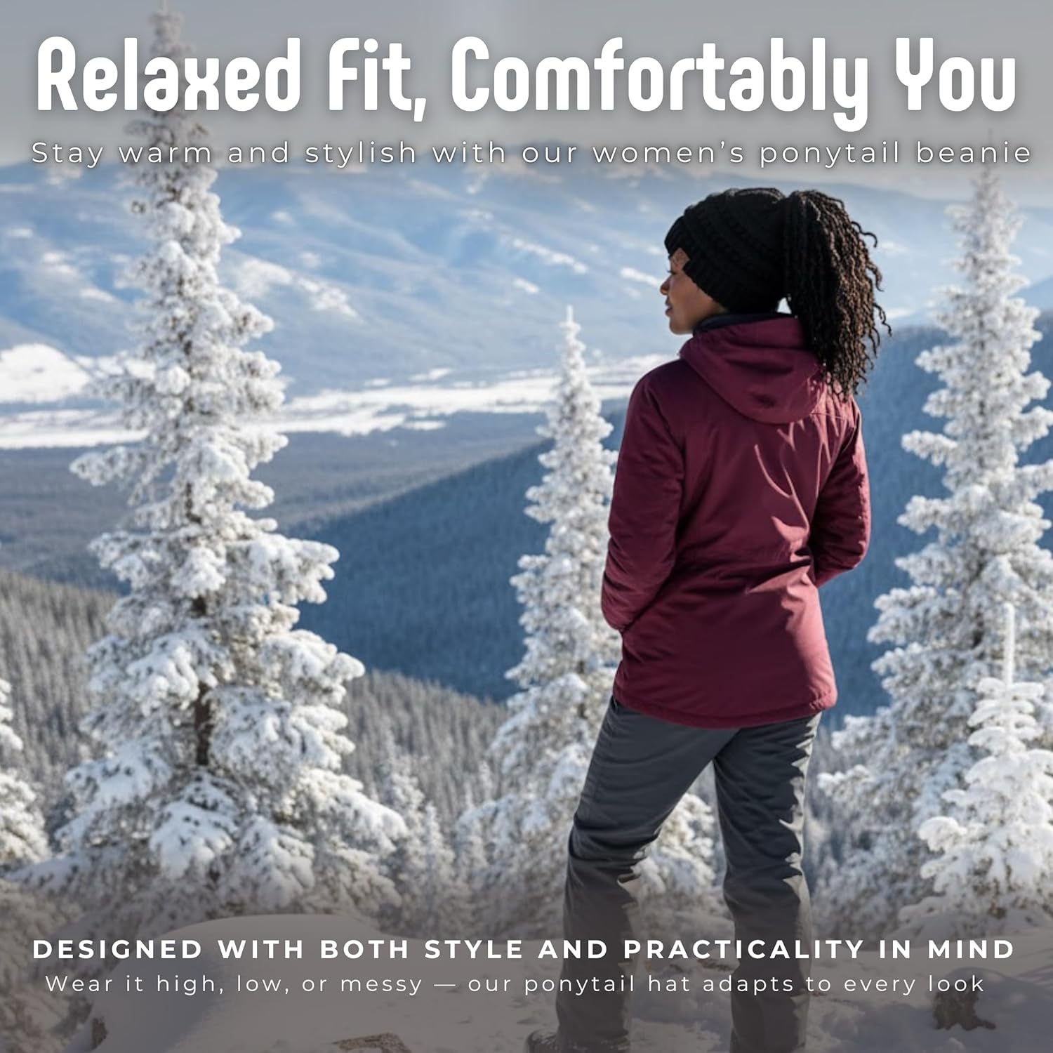 Funky Junque Ponytail Beanie for Women - Winter Ponyback Hat Soft Stretch Cable Knit High Pony Tail Womens Running Hats - Image 4