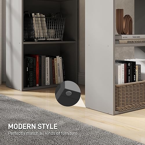 Miniatura 6 de HOMCOM Escritorio moderno de oficina en casa con estantes de almacenamiento de 6 niveles, escritorio de 47 pulgadas con estantería, gris