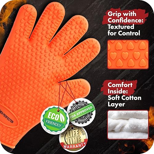 Miniatura 4 de KITCHEN PERFECTION Guantes de silicona para horno ahumador -Guantes de barbacoa extremadamente resistentes al calor-maneja la comida caliente