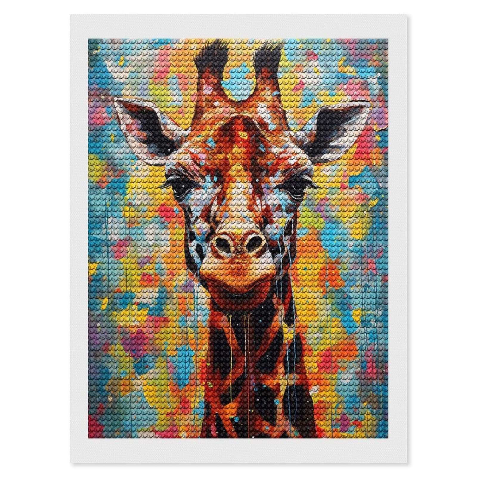Junmoney Giraffe Abstract Painting Diamond Painting Set 12"x16", Neat Printed Canvas, with Tool Kit, Bedroom Decor, Gift Idea, Complete Accessories