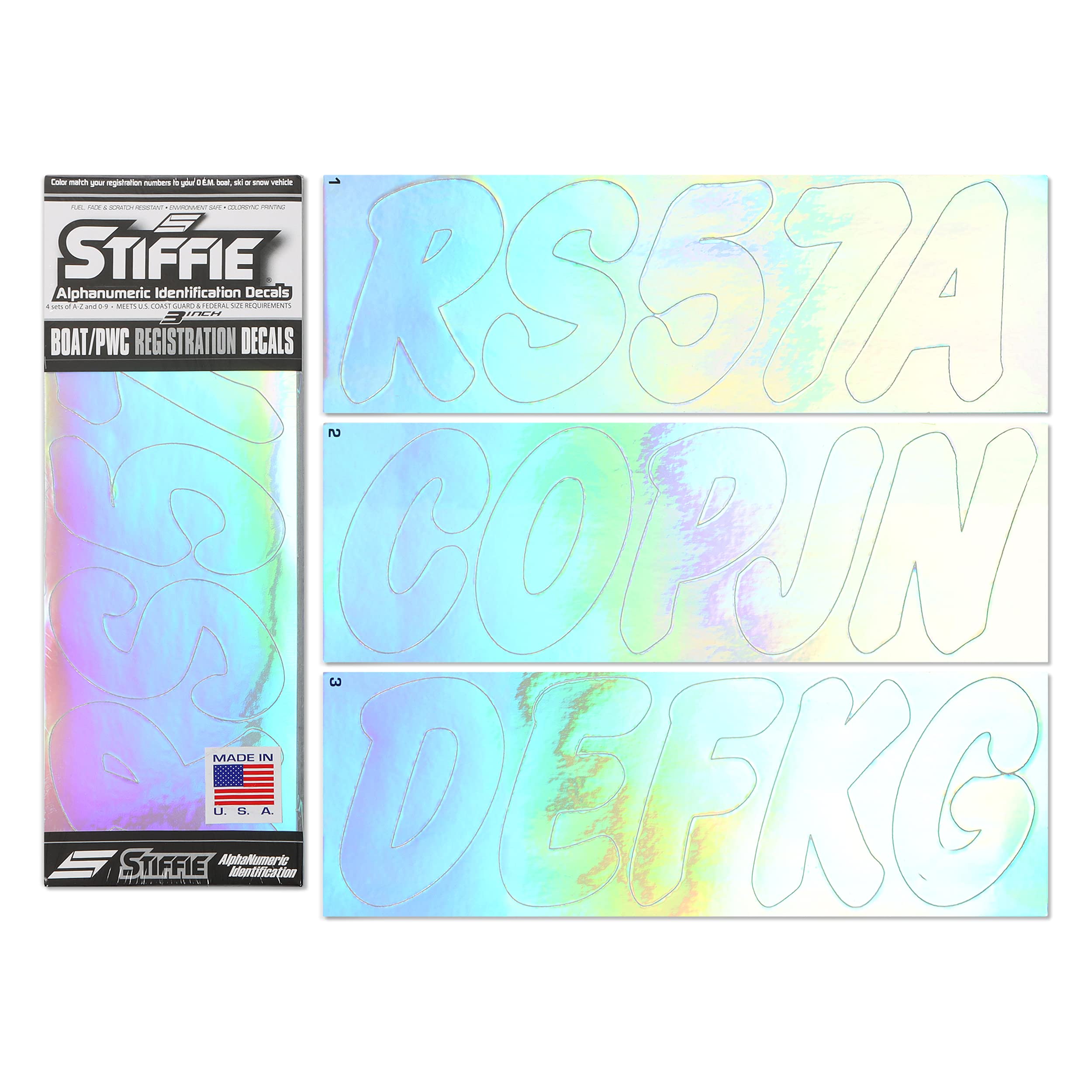 STIFFIE Whip-One Chrome 3" Alpha-Numeric Registration Identification Numbers Stickers Decals for Boats &amp; Personal Watercraft