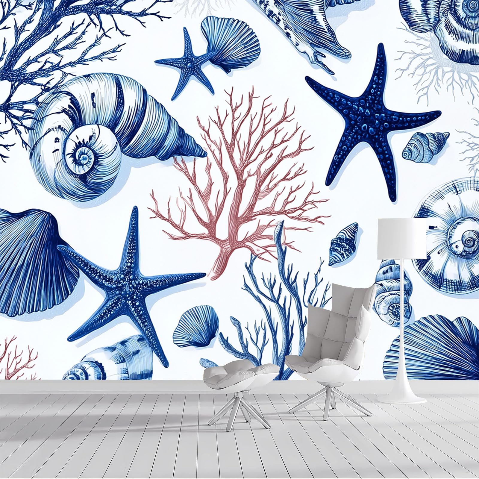 Papier Peint Panoramique Vie marine rétro en Soie pour Salon Chic