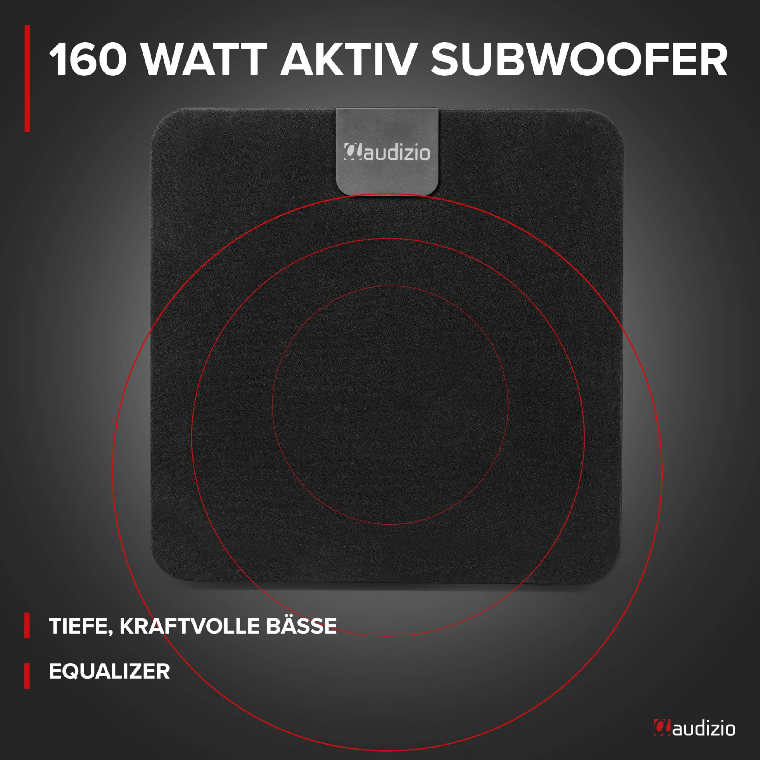 Audizio SW80D Subwoofer Aktiv - 160 Watt - 8 Zoll, Leistungsstarker Aktiv Subwoofer Heimkino - Für Klare Bässe, Eingebauten Class-D-Verstärker, Beeindrückende Audiowiedergabe von 60 Hz bis 250 Hz