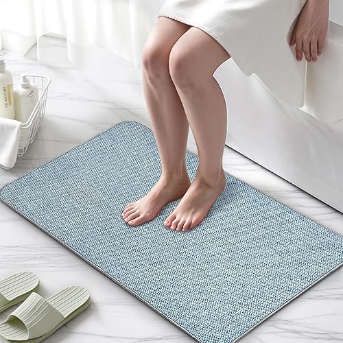 Miniatura 5 de Tapete de baño mejorado de 17 x 27 pulgadas, tapetes de baño delgados con parte trasera de goma antideslizante, absorbente, de secado rápido,