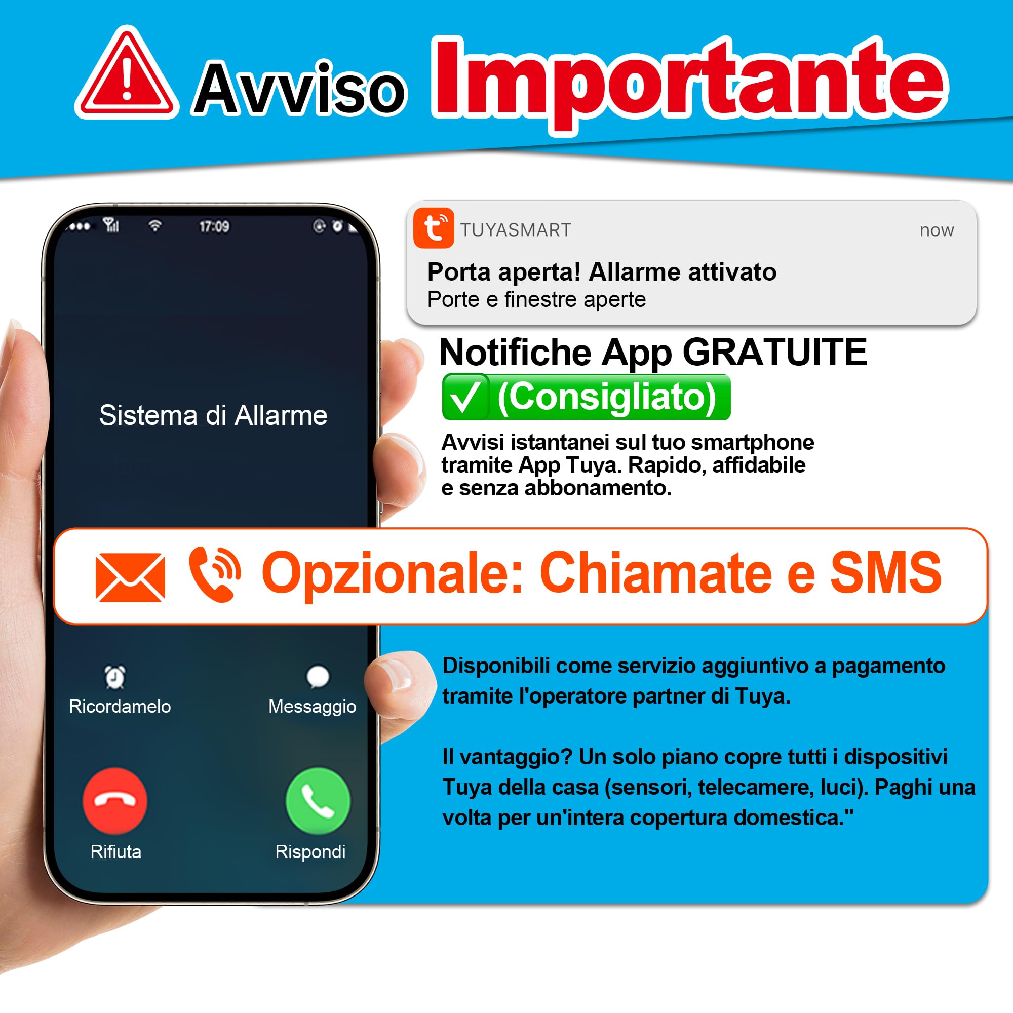 Sistema di allarme WiFi, 120 dB, sistema di allarme radio per la sicurezza domestica, con 2 sensori di movimento e telecomando per capannoni e garage
