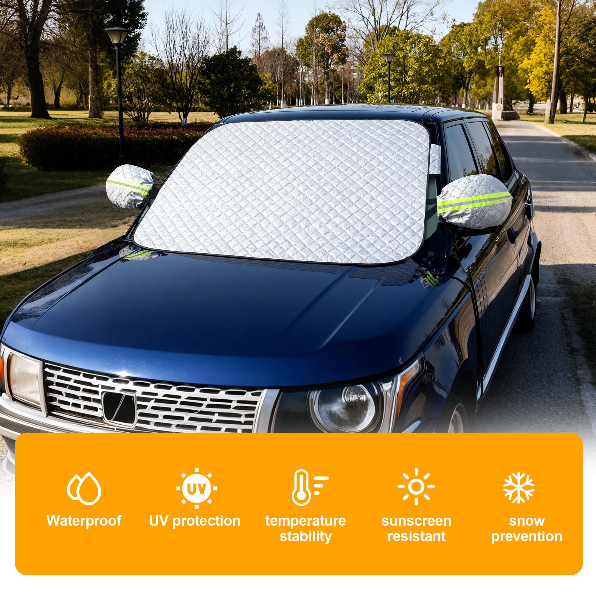 Protector de Parabrisas Delantero Universal, Parasol Exterior Coche,Cubierta para Parabrisas de Coche con Cubiertas de Espejo Que se Adapta a la mayoría de los vehículos, 150x100cm