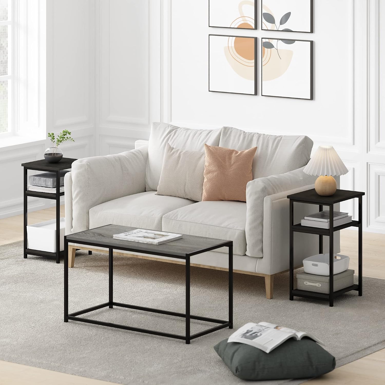 Furinno JUST 3-Tier Metal Frame Telephone Table, Set of 2, Espresso image 2