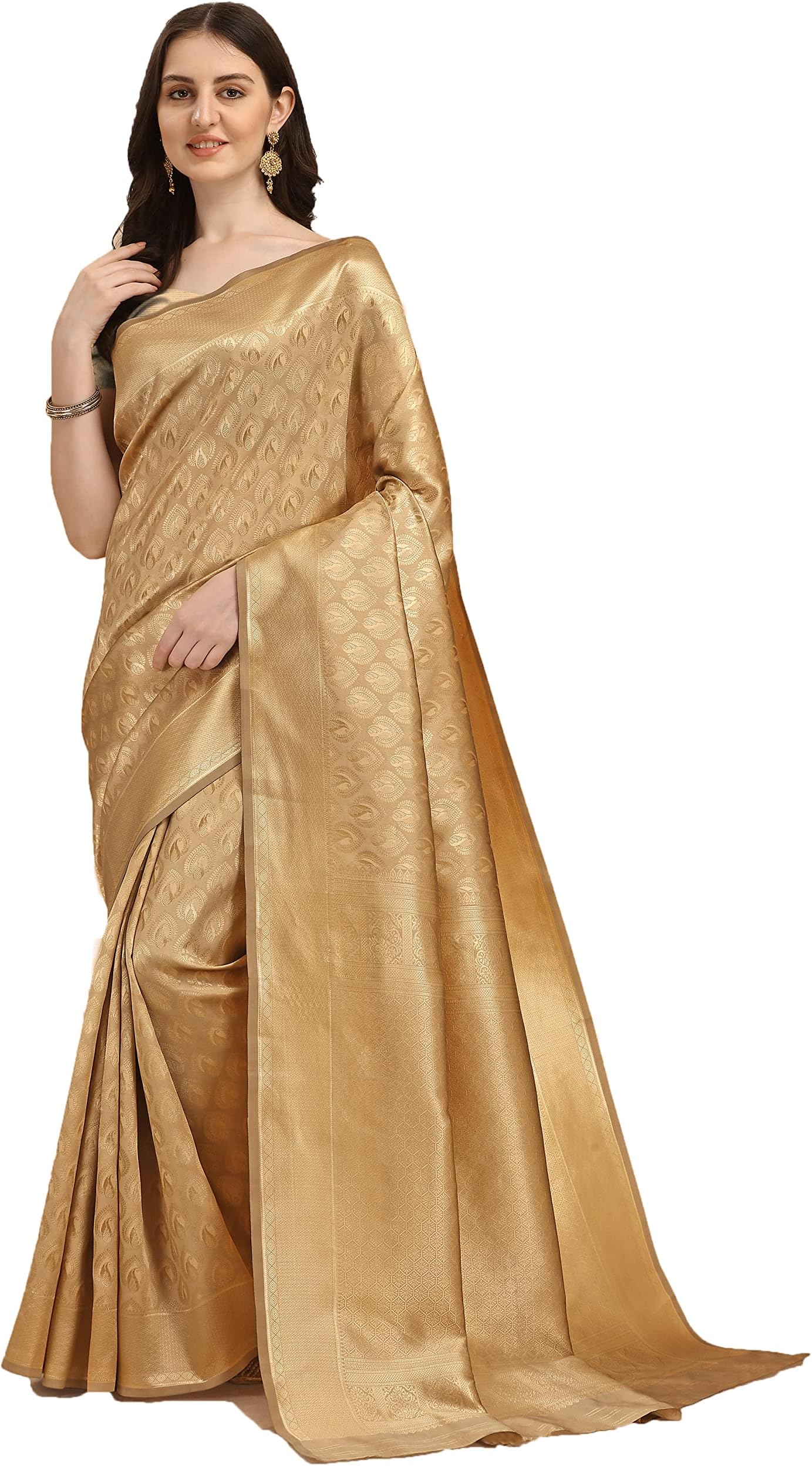 Women's Banarasi Silk Sarees With Zari Jacquard Work & Blouse Piece