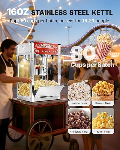 Miniatura 2 de Máquina comercial de palomitas de maíz, hervidor de 16 onzas, 1440 W, máquina de palomitas de maíz de cine, máquina de maíz de mesa roja con control