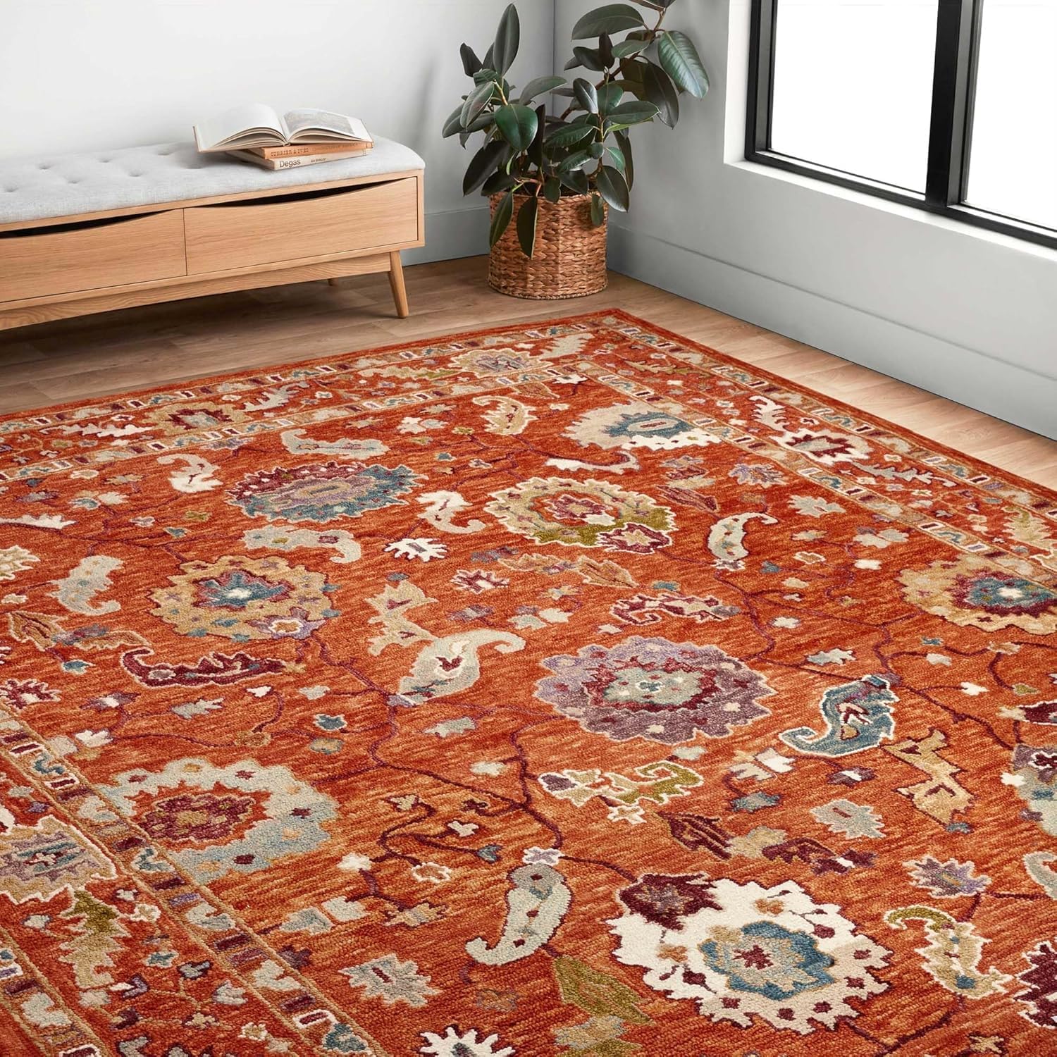 Home Décor Woolen Rug Loop Pile Anti-Shed Hand Tufted Carpet for Living Room Bedroom Drawing Room Hall and Floor Size 6 x 8 Feet (182x243 cm) Color Multi-image-45